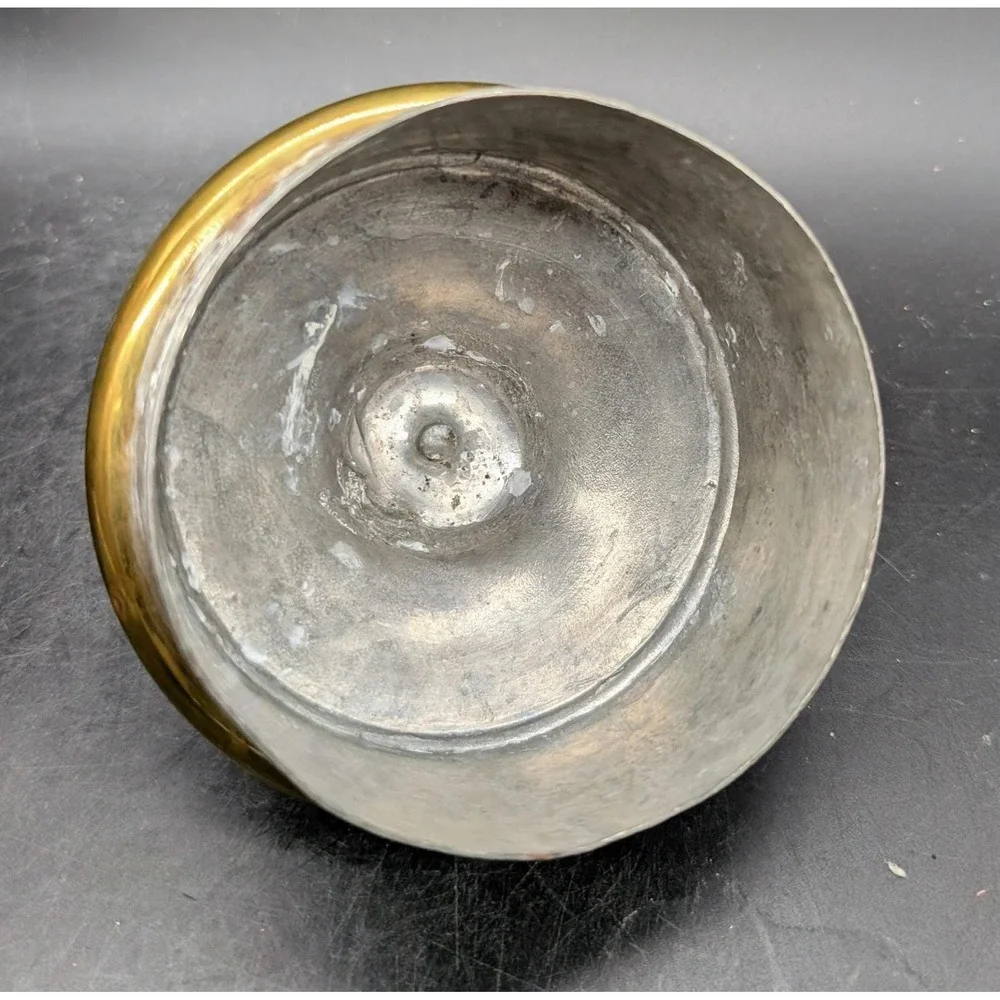 Vintage Brass and Copper Barrel Canister with Bail Handle and Lid Mixed Metal 8